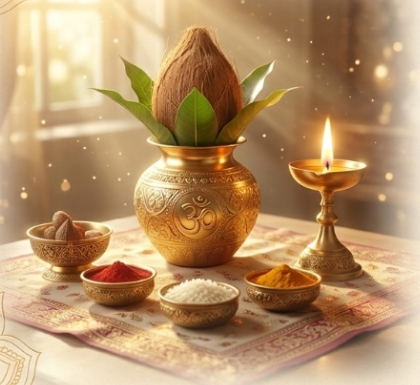 Vedic Puja Kalash and Diya