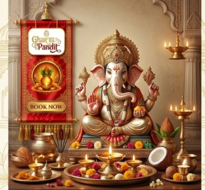 Ghar Ka Pandit performing Vedic puja rituals - Lord Ganesha Throne